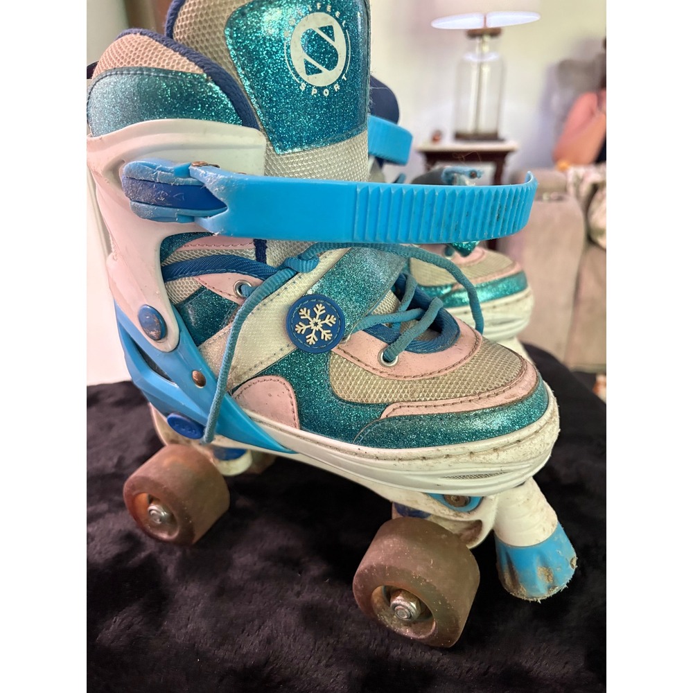 Sulifeel Kids Adjustable Roller‎ Skates Teal Glitter Pink Snowflake Size 13C-3Y